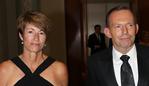 Job ID PD301884. The Prime Minister Tony Abbott with his wife Margie, wearing a Simona black evening dress, arrive for the Mid Winter Ball. Pic by Gary Ramage