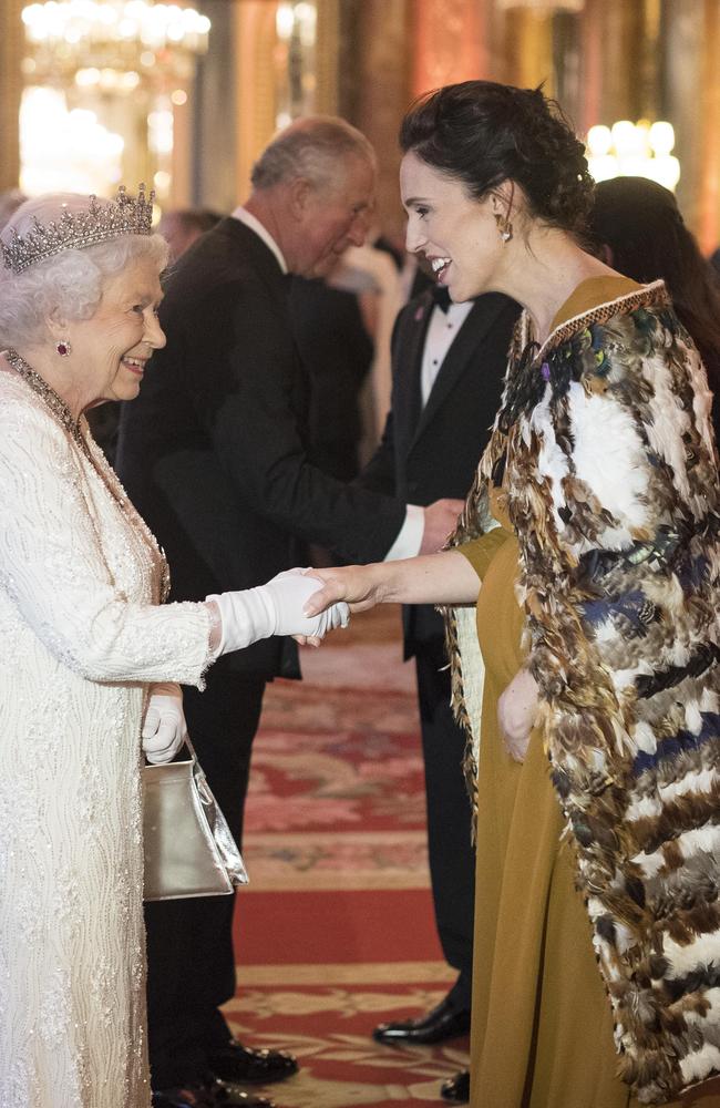 Queen Elizabeth II greets Jacinda Ardern, Prime Minister of New Zealand. Photo by Victoria Jones