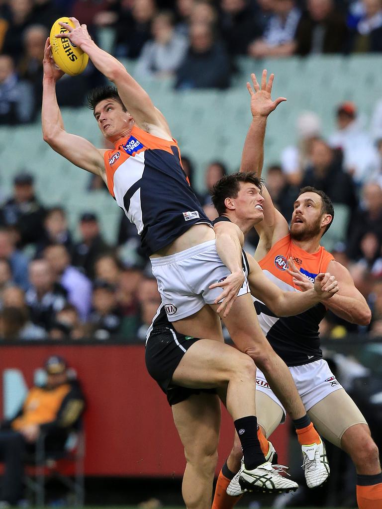 His battle is a far cry from taking big marks on the MCG, like he did in the preliminary final against Collingwood. Picture: Mark Stewart