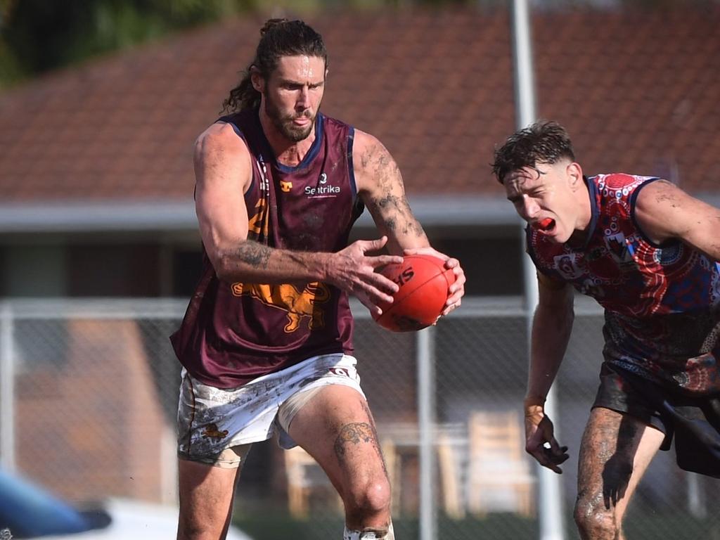 Former AFL star Tom Hickey in action for the Palm Beach Currumbin Lions. Picture: Highflyer Images.