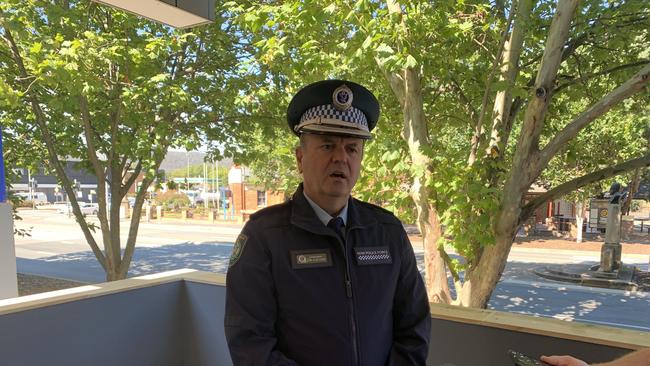 Superintendent John Klepczarek fronts the media following a horror helicopter crash in the Snowy Mountains. Picture: Julia Kanapathippillai