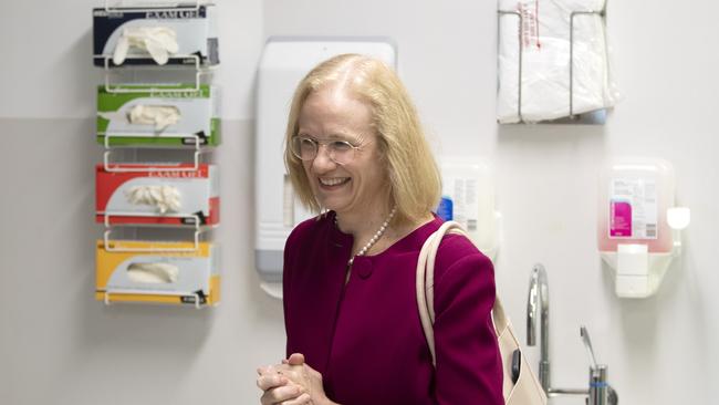 Chief Health Officer Dr Jeannette Young at the Gold Coast University Hospital for the start of Queensland’s vaccine campaign. Picture: Nigel Hallett