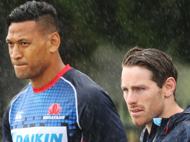 Israel Folau and Bernard Foley during Waratahs training at Moore Park. pic Mark Evans