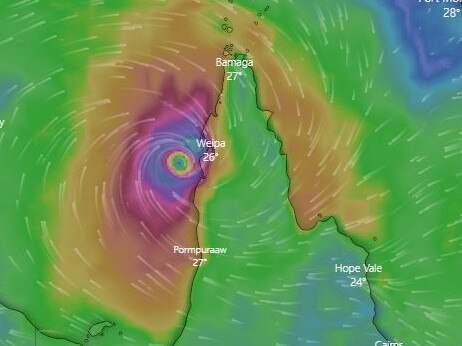 Cyclone Trevor as of 5pm Thursday. Picture: Windy.com