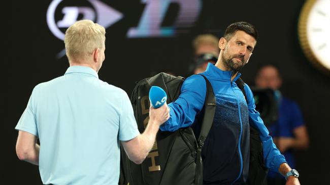 Novak Djokovic snubbed Jim Courier following his fourth round win. (Photo by Cameron Spencer/Getty Images)