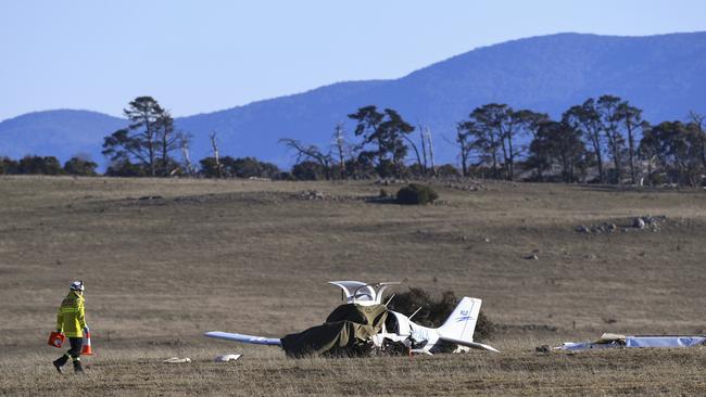 The wreckage of a light plane crash near Braidwood. Picture: Lukas Coch