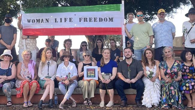 Community members gathered in Townsville on Saturday to show their support for the people of Iran. Picture: Supplied