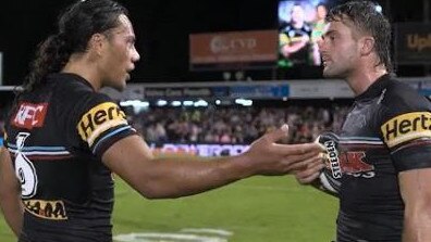 Jarome Luai and Salmon exchanged words back in round 1, but the Panthers utility says the backlash has been way over the top. Picture: Channel 9