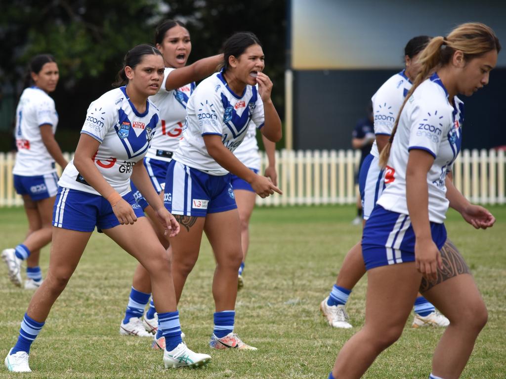 Teora Dennis (left) prepares to charge onto the ball. Picture: Sean Teuma. Tarsha Gale Cup