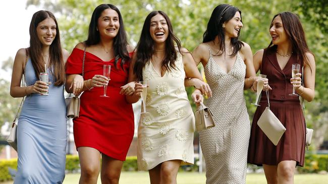 Stephanie, Alexia, Elisabeth, Laura and Ashley toast a successful day at Rosehill. Picture: Sam Ruttyn