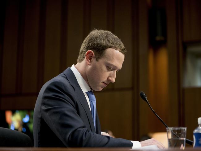 Facebook CEO Mark Zuckerberg pauses while testifying before hearing in Washington about the use of Facebook data. Picture: AP