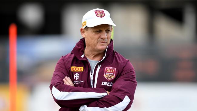 BRISBANE, AUSTRALIA – JULY 05: Coach Kevin Walters watches on during a Queensland Maroons State of Origin training session at Langlands Park on July 05, 2019 in Brisbane, Australia. (Photo by Bradley Kanaris/Getty Images)