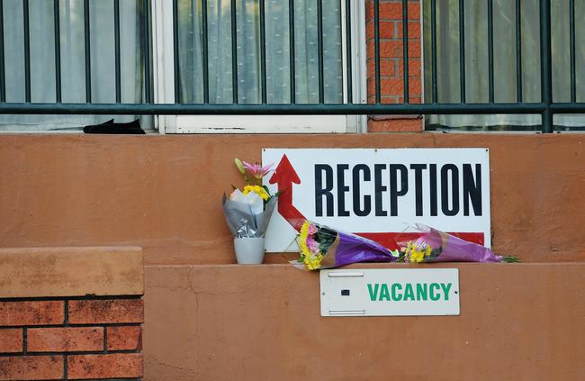 Flowers at the front of the Palms Motel. Picture: Keri Megelus