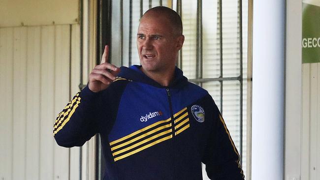 Eels coach Brad Arthur emerges after finding out the NRL’s verdict from Todd Greenberg. Picture: Phil Hillyard