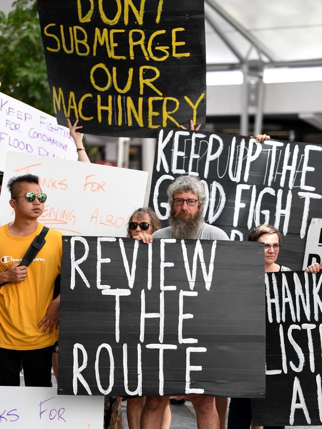 Farmers and rural residents from the Darling Downs region protest outside the Commonwealth offices in Brisbane, Tuesday, February 18, 2020. Picture: AAP Image/Dan Peled