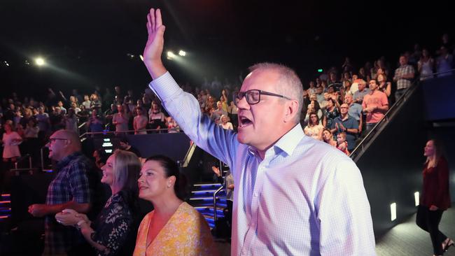 Scott Morrison and his wife Jenny on Easter Sunday 2019 at the Horizon Church (Hillsong) in Sutherland. Picture: Gary Ramage