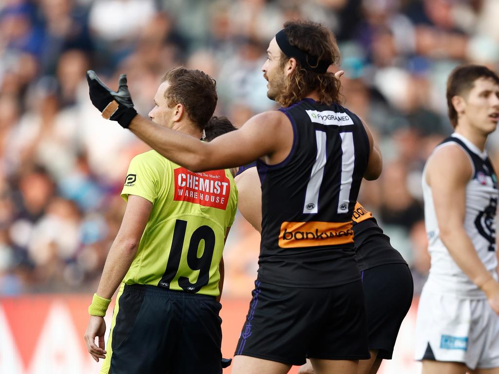 The Dockers lost their heads late against the Blues. Picture: Michael Willson/AFL Photos