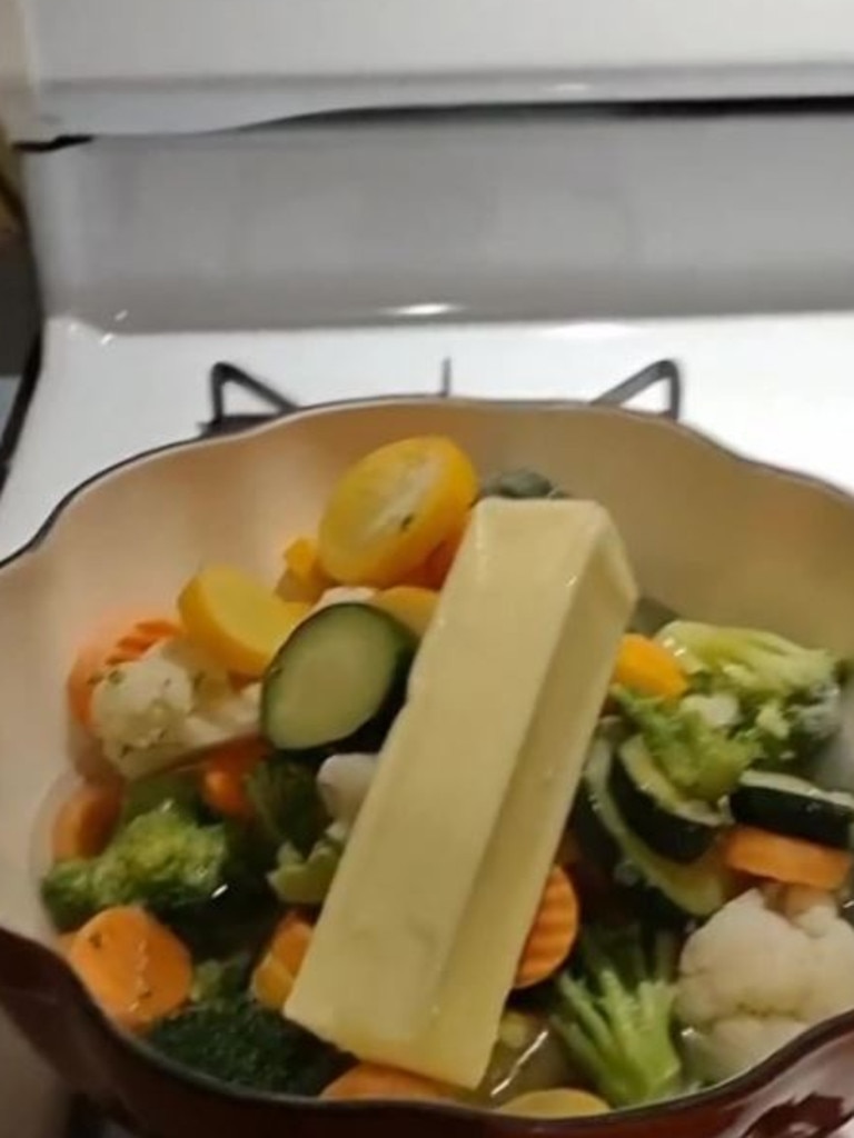 She cooks frozen veg with some butter. Picture: TikTok/thismadmama