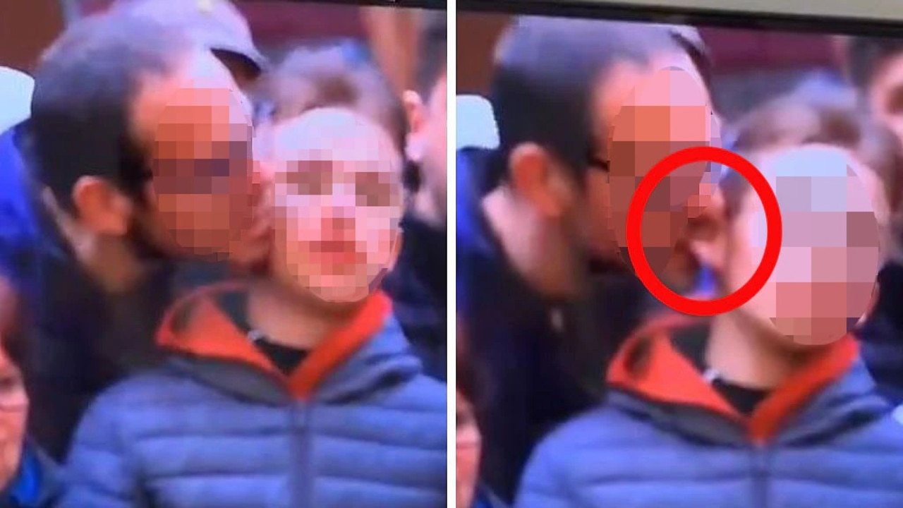 A man was seen biting the ear of a child on a BBC broadcast of the world snooker championships.