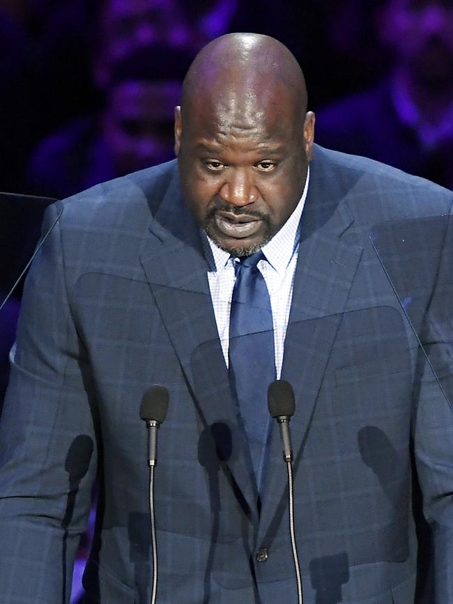 Shaquille O'Neal speaks during The Celebration of Life for Kobe & Gianna Bryant at Staples Center on February 24, 2020 in Los Angeles.