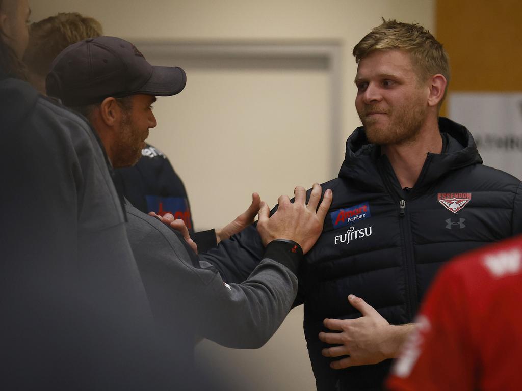 Ben Rutten and Michael Hurley share a moment. Picture: Getty Images