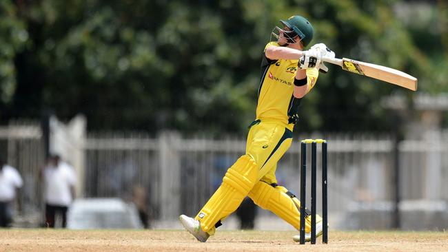 Steve Smith plays a shot during Australia XI and India's Board President XI match.
