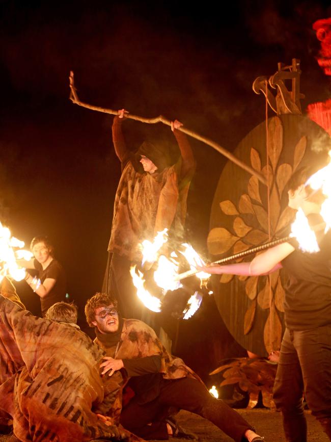 Performers act out the story Cycle of the Sun and the inner World at the Huon Valley Mid-Winter Fest. Picture: PATRICK GEE