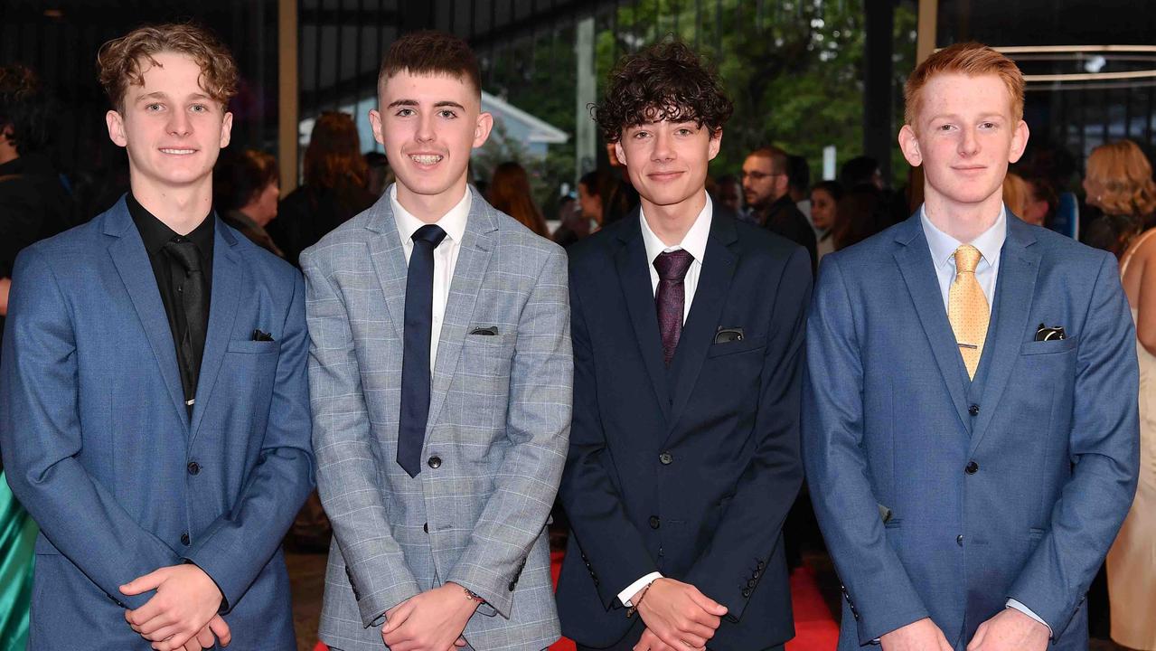 Noah, Ethan, Jake and Luke at Caloundra State High School formal. Picture: Patrick Woods.