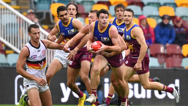 Lachie Neale starred despite a tag from Ben Keayes. Picture: AAP Image/Darren England