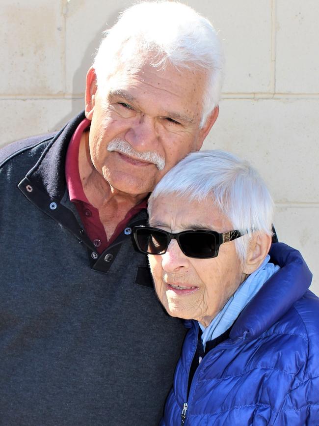 Central District Football Club great Sonny Morey with Sister Megali in Alice Springs. Picture: Robert Laidlaw