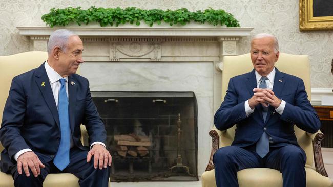 Joe Biden meets with Israeli Prime Minister Benjamin Netanyahu in the Oval Office of the White House in July 2024. Picture: AFP.