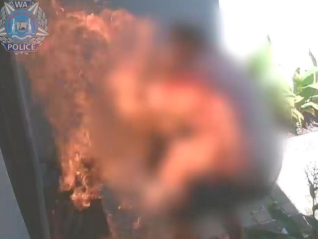 Shocking footage has revealed the moment a Perth man was set on fire with a blow torch after being dowsed with gasoline. Picture: WA Police