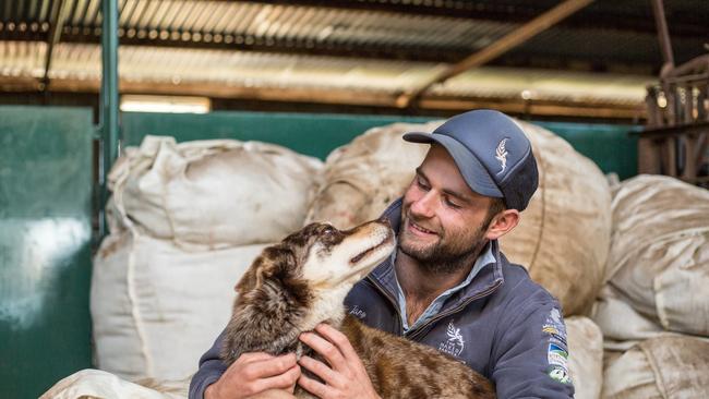 Ben Brooksby, The Naked Farmer, with Sash (Kelpie Koolie cross).