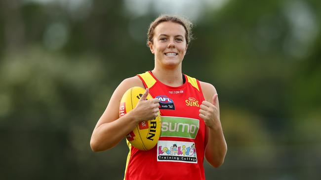 GOLD COAST, AUSTRALIA - MARCH 03: Molly Ritson smiles during a Gold Coast Suns AFLW training session on March 03, 2020 in Gold Coast, Australia. (Photo by Chris Hyde/Getty Images)