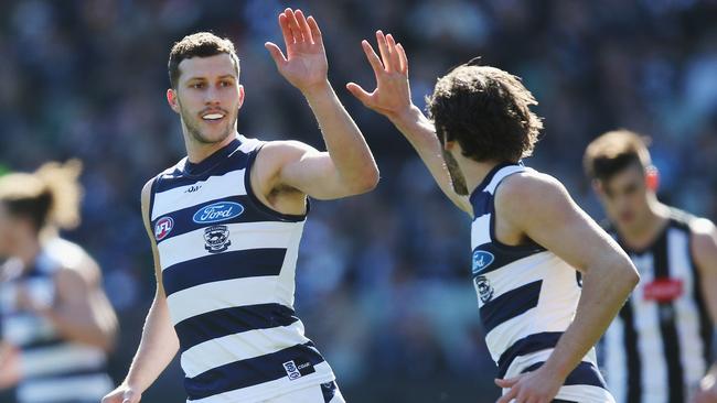 MGeelong survived a major scare against Collingwood and have a home final in their sights. Picture: Getty