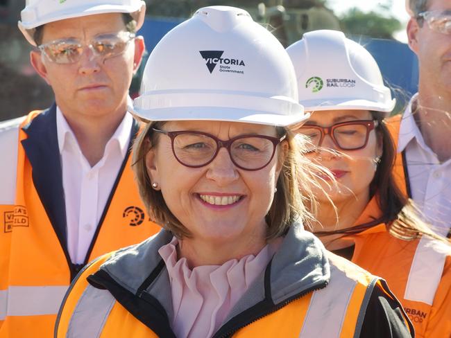MELBOURNE AUSTRALIA - NewsWire Photos MAY 5 2025: Premier Jacinta Allan and Suburban Rail Loop Minister Harriet Shing are give a press conference at the SRL Clarinda construction site.Picture: NewsWire / Luis Enrique Ascui