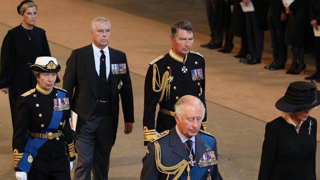 Charles and members of the royal family left Westminster Hall in procession. Picture: Getty Images.