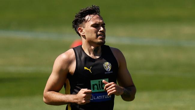 MELBOURNE, AUSTRALIA - NOVEMBER 22: Sydney Stack of the Tigers in action during the Richmond Tigers training session at Punt Road Oval on November 22, 2021 in Melbourne, Australia. (Photo by Michael Willson/AFL Photos via Getty Images)