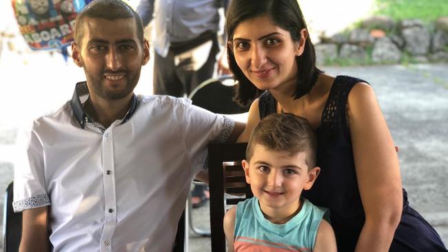 Mohammad Raydan died of leukaemia in January, his family arranged for his funeral to be live-streamed to Lebanon. Here he is pictured wife Rima and son Hadi, 4. Picture: Supplied