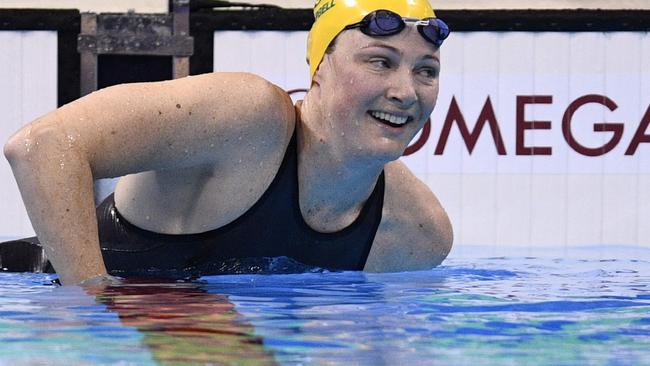 Australia's Cate Campbell smiles after competing in the women's 100m freestyle semi.