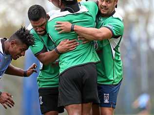 IN DEMAND: Jarryd Hayne training at Brisbane Grammar School with Fiji. Picture: Annette Dew