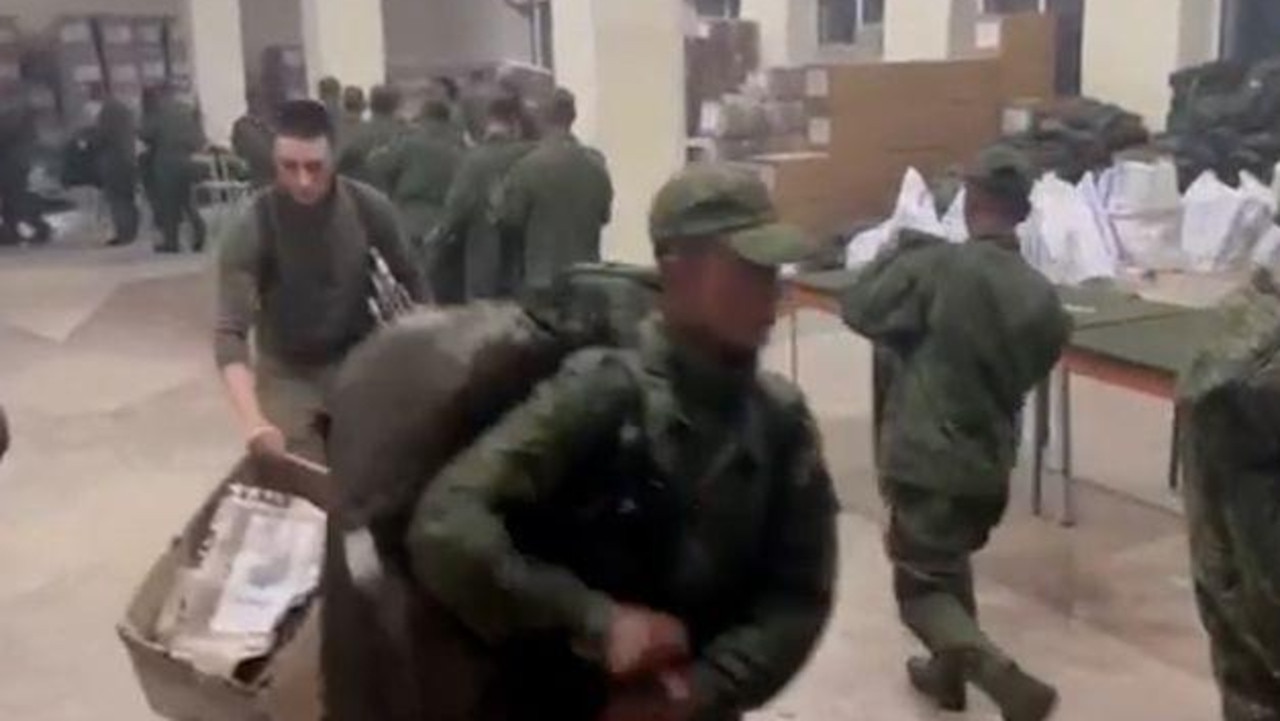 North Korea soldiers receive uniforms and equipment at a Russian army training base. Picture: Ukrainian Centre for Strategic Communication and Information Security