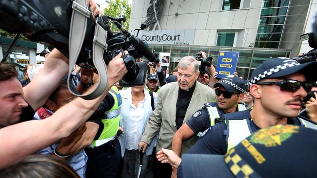 Cardinal George Pell leaves the Victorian County Court during his trial. Picture: The Australian