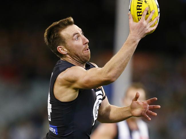 Brock McLean takes a mark for Carlton in 2014. Picture: Michael Klein