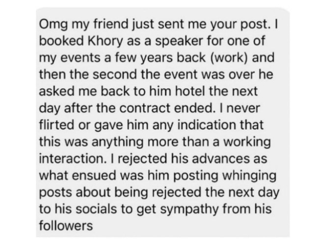 Social media posts involving Khory Hancock, the Environmental Cowboy and women who have said no to his advances.