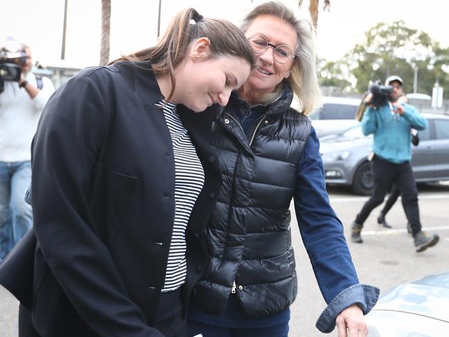 Wran talks to the media supported by her mother Jill Wran after being released from Silverwater Women's Correctional Facility in September, 2016. Picture: Renee Nowytarger