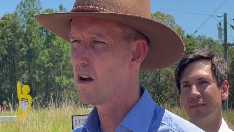 Transport Minister Mark Bailey speaks to the media with Member for Bundaberg Tom Smith.