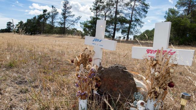 Story on crash statistics for Bacchus Marsh - Geelong Rd, which has had nine fatalities in just five years. Memorials for drivers along the road in Balliang. Picture Jay Town.