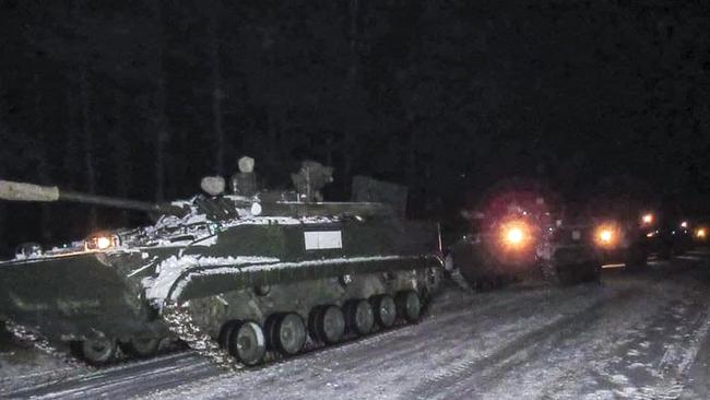 Russian infantry fighting vehicles arrive for the joint drills in Belarus. Belarus has said it could join any military action in Ukaraine. Picture: Belarus Ministry of Defence.