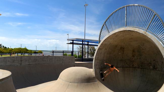 Riva Houkamau, 17, using the skate park on the esplanade. Picture: Marc McCormack